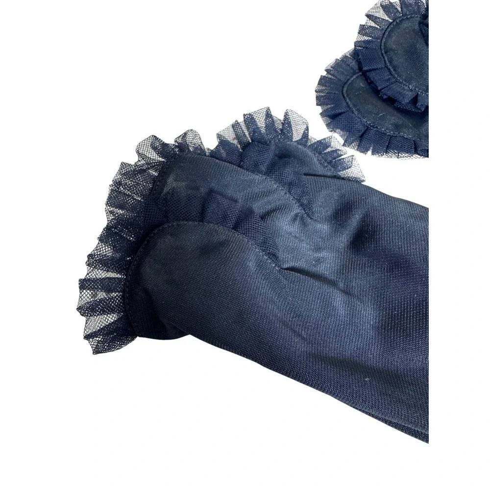 Vintage Crescendo Sheer Navy Gloves Ruffle Sz 7 w Bag‎ 11